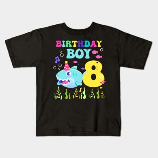 8th Birthday Boy Shark Funny B-day Gift For Kids Kids T-Shirt